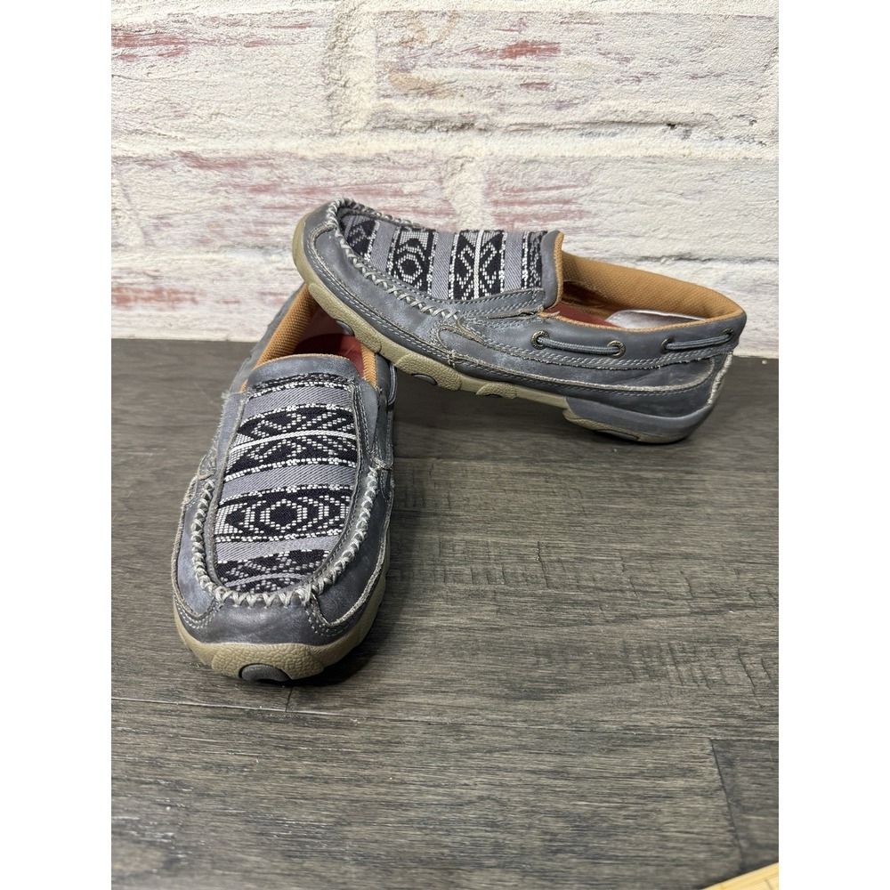 Twisted X Women's Slip On Driving Moccasin‎ Shoe Western Grey Leather Aztec 7M